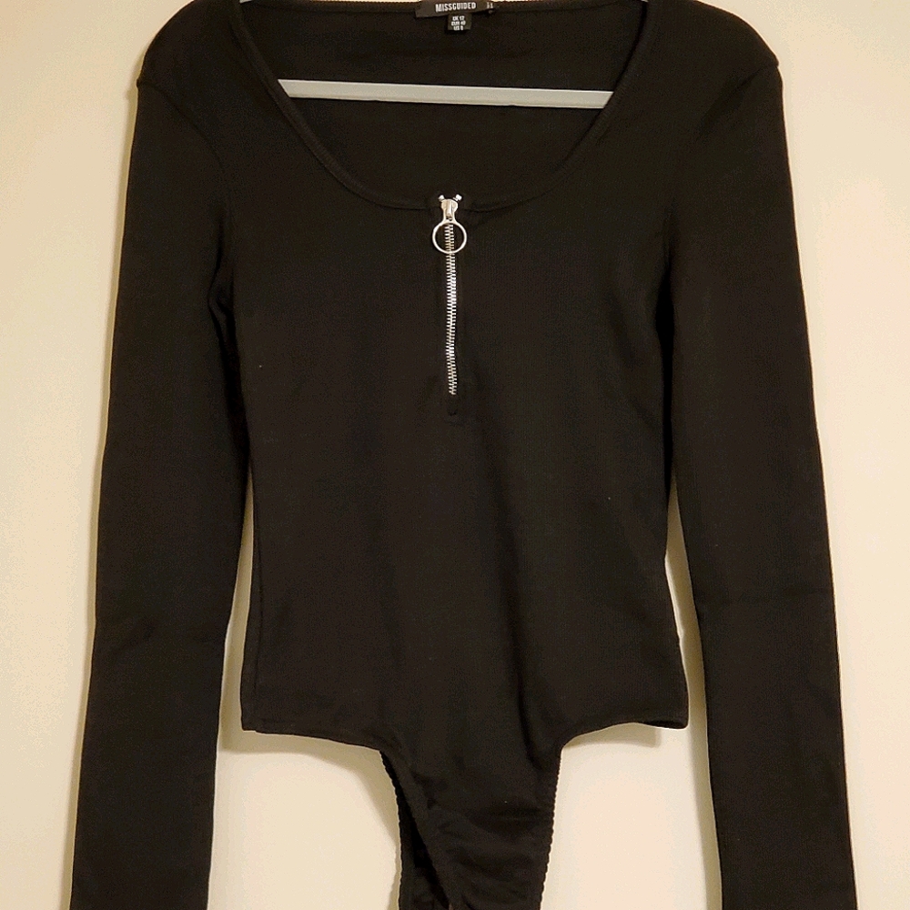 Black Long-sleeved Quarter Zip Bodysuit NEVER WORN